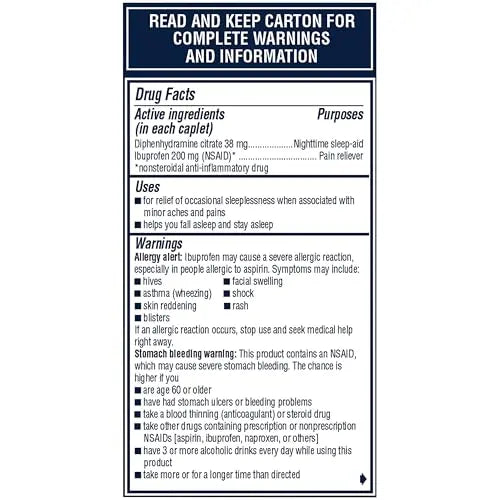 Advil PM Pain Reliever and Nighttime Sleep Aid, Pain Medicine with Ibuprofen for Pain Relief and Diphenhydramine Citrate for a Sleep Aid - 80 Coated Caplets Advil Au supplements