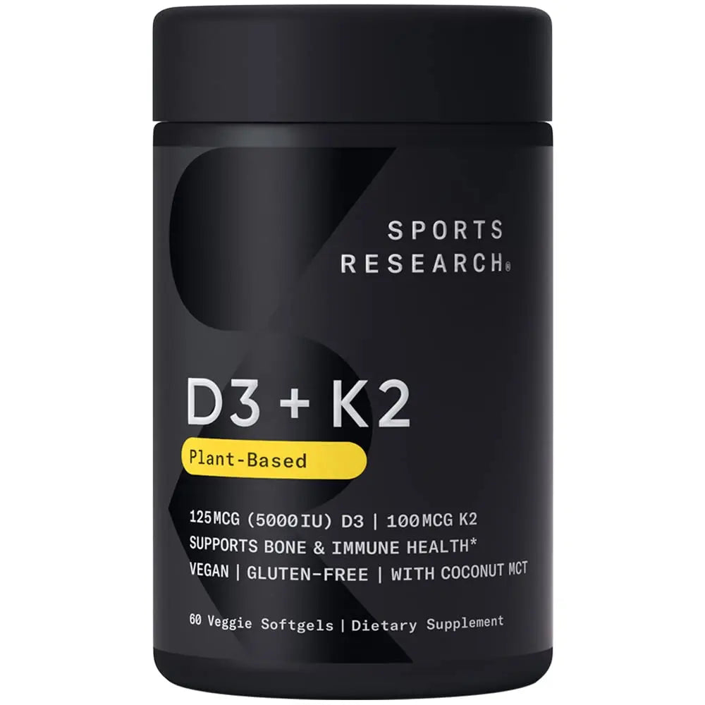 Sports Research Vegan Vitamin D3 + K2 Supplement with Organic Coconut Oil - 5000iu Sports Research Au supplements