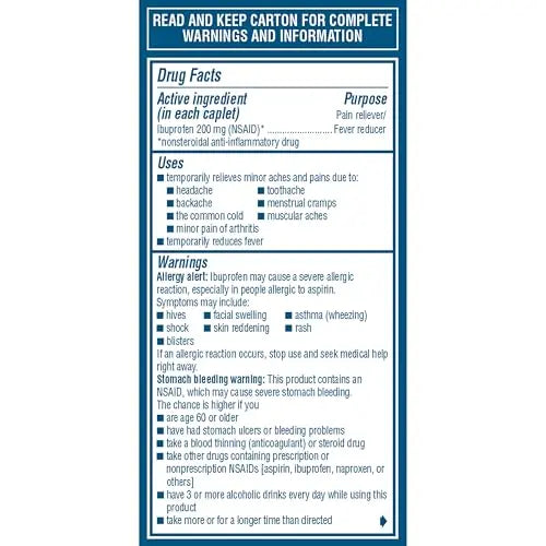 Advil Pain Reliever and Fever Reducer, Pain Relief Medicine with Ibuprofen 200mg for Headache, Backache, Menstrual Pain and Joint Pain Relief - 100 Coated Caplets Advil Au supplements