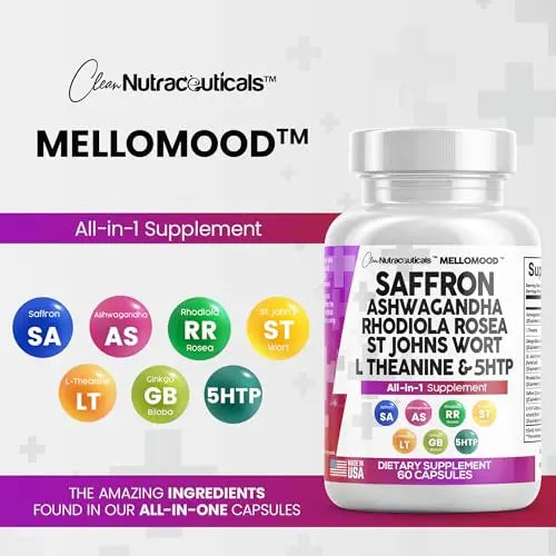 Clean Saffron Supplements with Ashwagandha 8000mg - Mood Support with L-Theanine Clean Nutraceuticals Au supplements