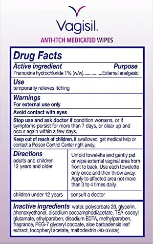 Vagisil Anti-Itch Medicated Wipes, Maximum Strength 12 ea (Pack of 9) Vagisil Au supplements