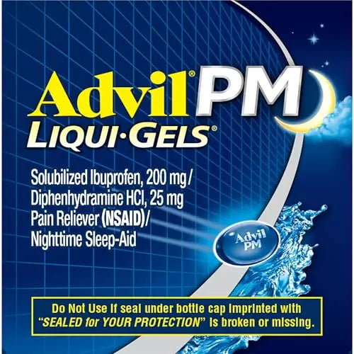 Advil PM Liqui-Gels Pain Reliever and Nighttime Sleep Aid, Pain Medicine with Ibuprofen for Pain Relief and Diphenhydramine HCL for a Sleep Aid - 80 Liquid Filled Capsules - Back to College Advil Au supplements