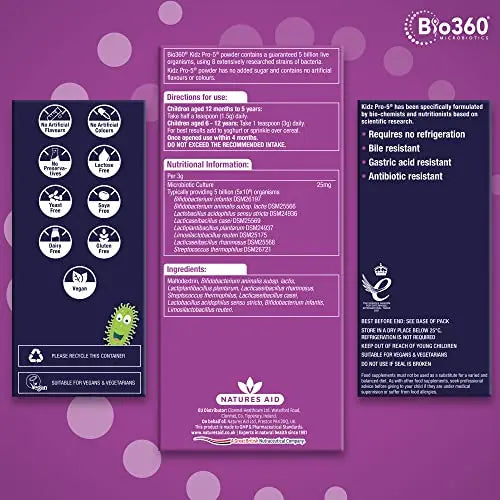 Natures Aid Bio360 Kidz Pro-5 (5 Billion Bacteria) from Natures Aid, Children's Microbiotic natures aid Au supplements
