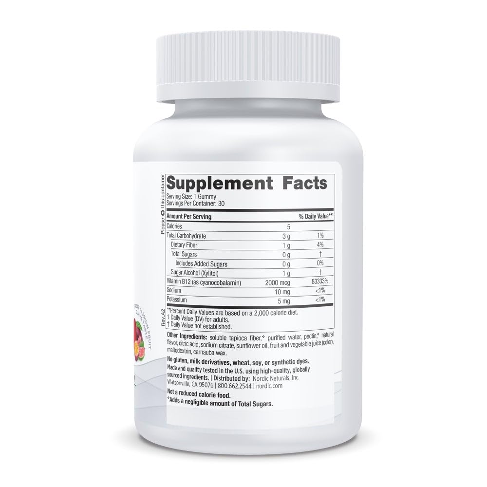 Nordic Naturals Zero Sugar Vitamin B12 Gummies - 2000 mcg Vitamin B12 per Gummy, Passion Fruit Guava Flavor - 30 Gummies, Essential Nutrient Support for Energy Production and Brain Health, 30 Servings Nordic Naturals Au supplements