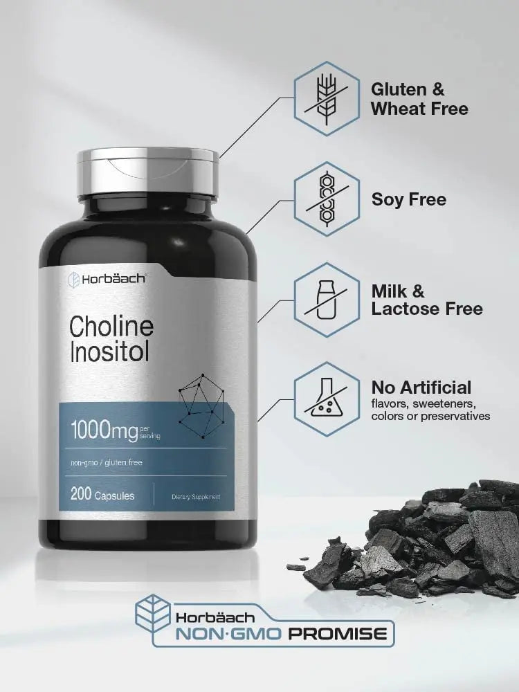 Choline Inositol 1000mg Supplement | 200 Capsules | Non-GMO, Gluten Free | by Horbaach Horbäach Au supplements