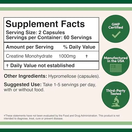 Creatine Pills 1,000mg Per Serving (120 Creatine Capsules) Micronized Creatine Double Wood Supplements Au supplements