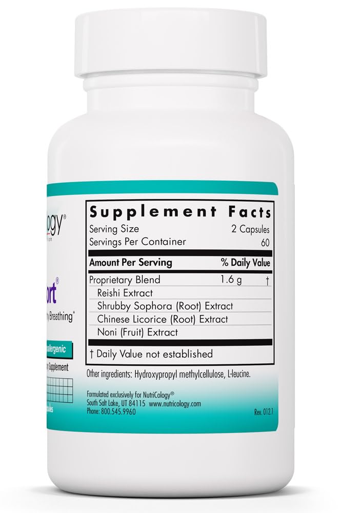 Nutricology PhytoCort Supplement - Respiratory Support, Lung Health, Lung Detox, Lung Cleanse, Healthy Breathing, Herbal Support, Reishi, Licorice, Noni, Vegetarian Capsules - 120 Count Nutricology Au supplements