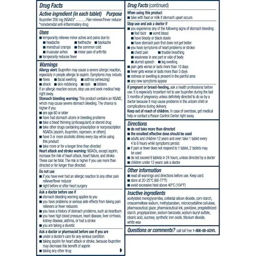 Advil PM Pain Reliever and Nighttime Sleep Aid, Ibuprofen for Pain Relief and Diphenhydramine Citrate for a Sleep Aid - 120 Coated Caplets and Pain Reliever and Fever Reducer, 10 Count Tablets Advil Au supplements