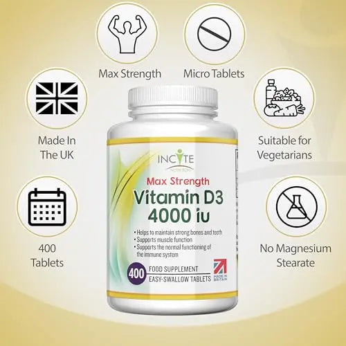 Vitamin D3 4000 iu - Vitamin D Tablets - 1 Year Supply Tablets - Vegetarian - Vitamin D Incite Nutrition Au supplements