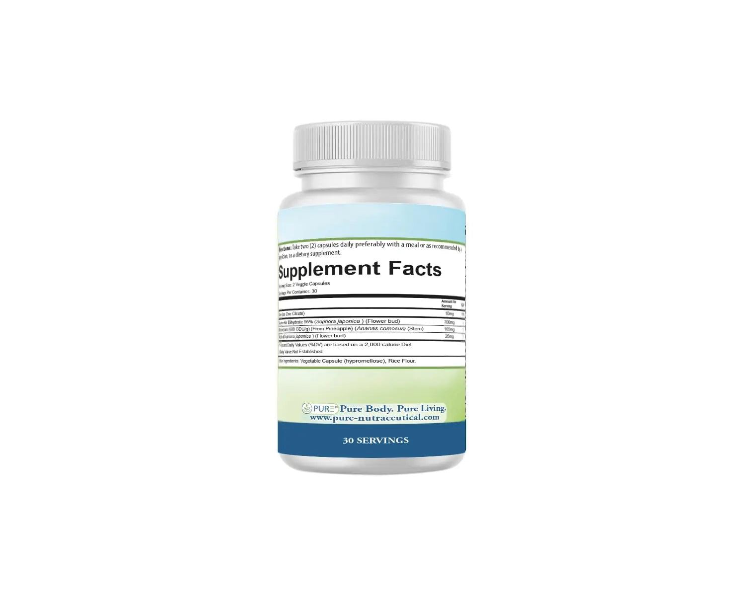 PURE® Quercetin+ with Zinc, Bromelain, Rutin Immune Shield - 60 Capsules - High Bioavailability Antioxidant Complex for Respiratory Health & Viral Defense - Made in USA PURE Au supplements