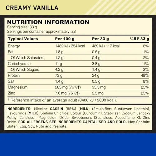 Optimum Nutrition Gold Standard 100% Casein Slow Digesting Protein Powder with Zinc Optimum Nutrition Au supplements