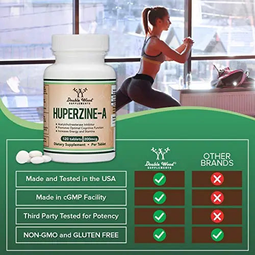 Huperzine A 200mcg (Third Party Tested) Manufactured in The USA, 120 Tablets, Brain Double Wood Supplements Au supplements