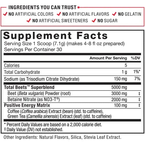Force Factor Total Beets Energy Drink Mix, Superfood Beet Root Powder with Nitrates Force Factor Au supplements