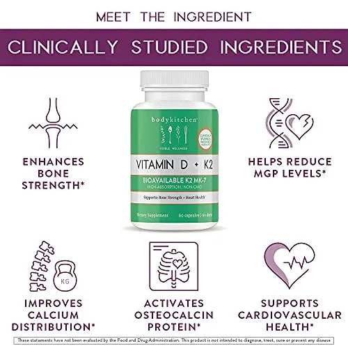Body Kitchen Vegan Plant-Based Vitamin D3 + K2 (MK7) Supplement, Bone and Heart Body Kitchen Au supplements