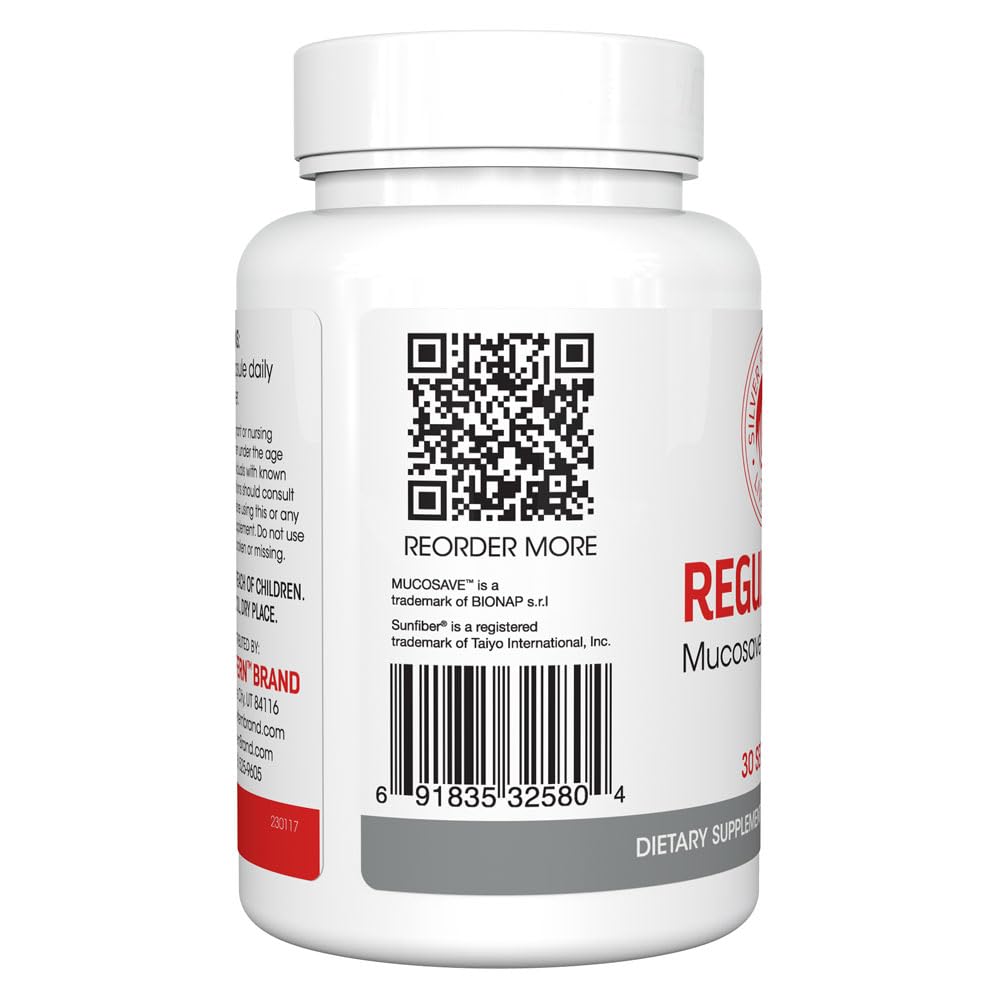 Silver Fern Regularity Digestive Supplement Capsules Brand - 1 Bottle = 30 Capsules = 30 Day Supply - Mucosave FG (Prickly Pear Polysaccharides & Olive Leaf Polyphenols) & SunFiber Silver Fern Au supplements