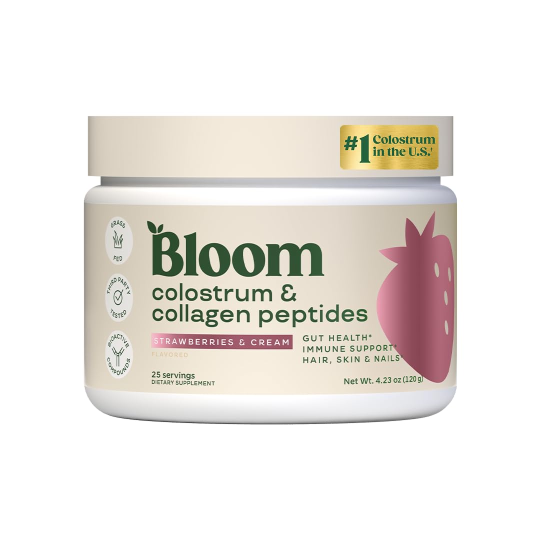 Bloom Nutrition Bovine Colostrum Powder with Vitamin B-12 for Gut Health, Immune Support, Hair Growth & Beauty Supplement | Strawberry, 25 Servings Bloom Nutrition Au supplements
