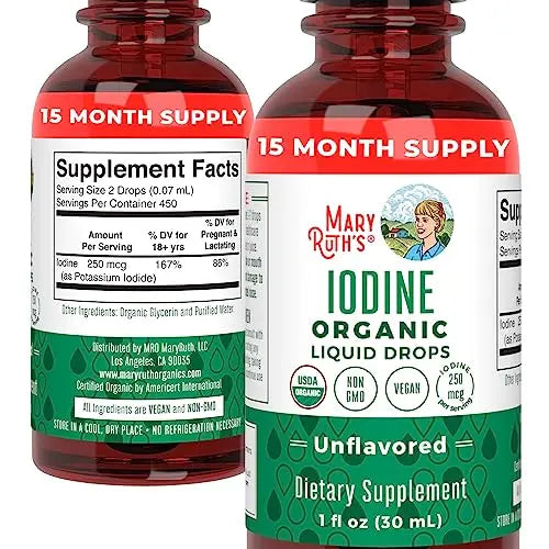 MaryRuth Organics Iodine Liquid Drops | Potassium Iodide | 1 Year Supply | 450 Servings | Thyroid Health | USDA Organic| MARYRUTH'S Au supplements