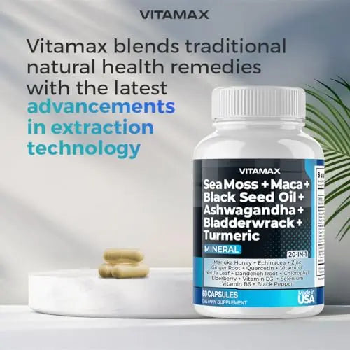 Sea Moss 3000mg Maca 1000mg Black Seed Oil 2000mg Ashwagandha 1000mg Bladderw Vitamax Au supplements