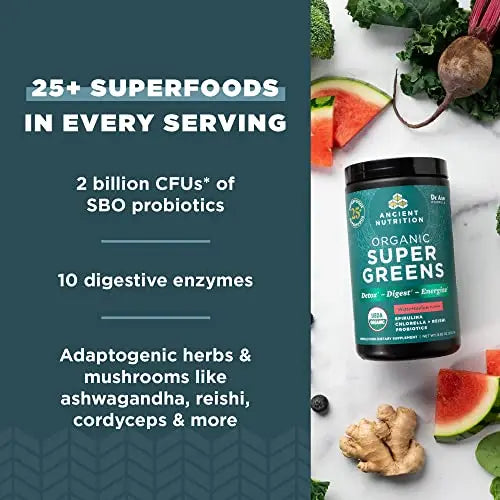 Ancient Nutrition Organic Watermelon Supergreens, 8.82 OZ Ancient Nutrition Au supplements