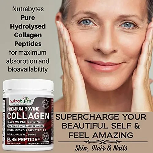 Pure Hydrolysed Collagen Powder 10000mg Bovine Type 1 & 3 Unflavoured|High Strength Protein Peptides for Women & Men NUTRABYTES Au supplements