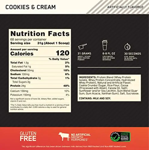 Optimum Nutrition Gold Standard 100% Whey Protein Powder, Cookies & Cream, 5 Pound Optimum Nutrition Au supplements