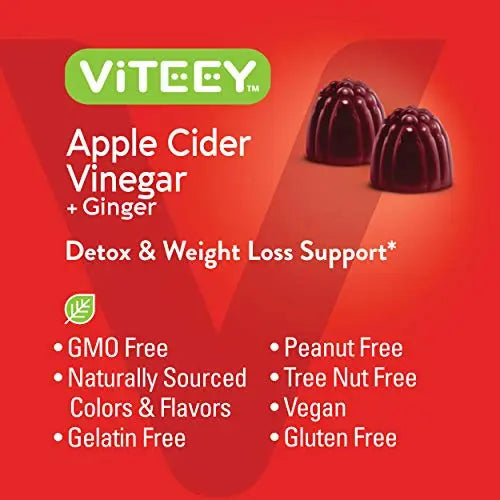Apple Cider Vinegar Gummies 1,000mg Plus Ginger, ACV with The Mother, Detox Cleanse Viteey Au supplements