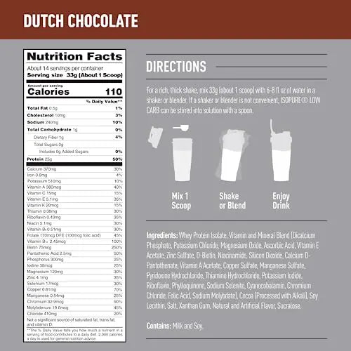 Isopure Dutch Chocolate Whey Isolate Protein Powder with Vitamin C & Zinc for Immune Isopure Au supplements