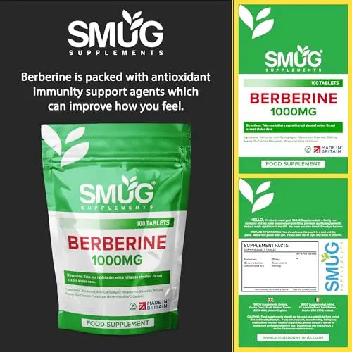 SMUG Supplements Berberine Tablets - 100 High Strength 1000mg Pills - Can Promote SMUG Supplements Au supplements