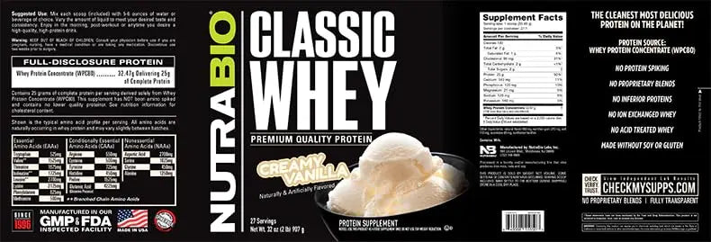 NutraBio Classic Whey Protein Powder- 25G of Protein Per Scoop - Full-Spectrum Amino NutraBio Au supplements