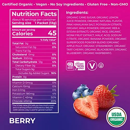 Orgain Organic Hydration Packets, Electrolytes Powder - Berry Hydro Boost Orgain Au supplements