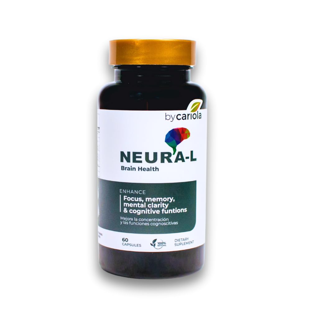 BY CARIOLA Neural-L Natural Brain Support Supplement 60 Caps - Mental Support – Memory Booster - Concentration - Natural Formula - Ashwagandha - L-Tyrosine - L-Theanine BY CARIOLA Au supplements