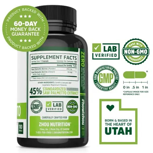 Zhou Nutrition Saw Palmetto Extract 500 mg, Prostate Health, Urinary Tract Support, DHT Zhou Nutrition Au supplements