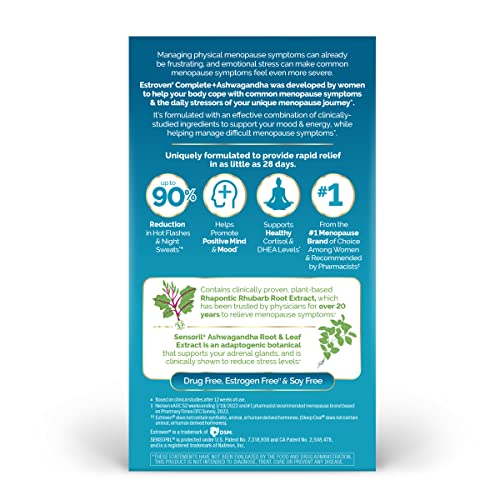 Estroven Complete + Ashwagandha Multi-Symptom Menopause Supplement for Women - 60 Ct. - Clinically Proven Ingredients Provide Menopause Relief & Night Sweats + Hot Flash Relief* - Drug-Free & Non-GMO Estroven Au supplements