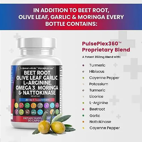 Beet Root Capsules 6000mg Olive Leaf 6000mg Nattokinase 4000 FU Clean Nutraceuticals Au supplements