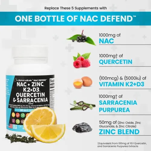 NAC Supplement N-Acetyl Cysteine 1000mg Vitamin D3 K2 Zinc Quercetin Clean Nutraceuticals Au supplements