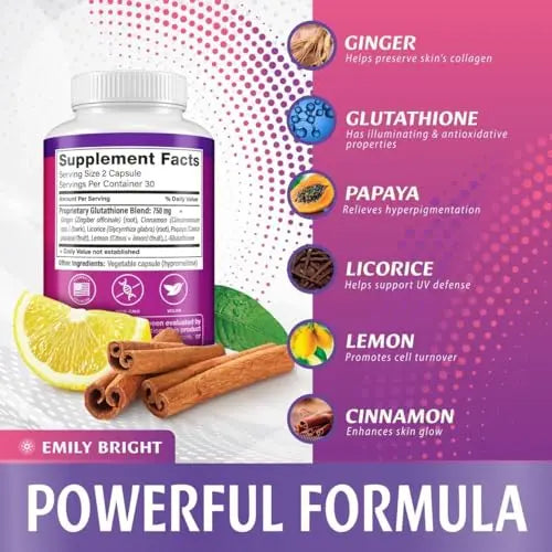 Glutathione Capsules - 1,500mcg Glutathione Supplement - Skin Tone Enhancer - Targets Emily Bright INC Au supplements