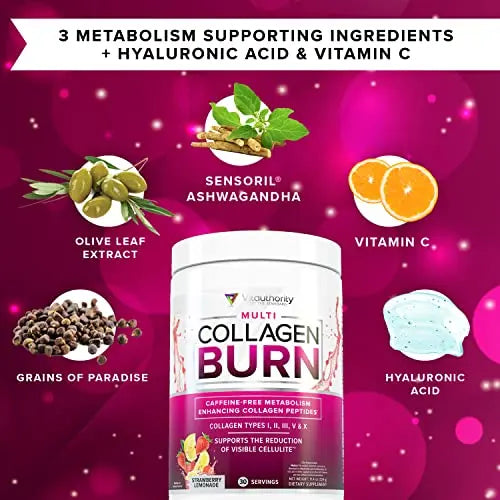 Multi Collagen Burn: Multi-Type Hydrolyzed Collagen Protein Peptides with Hyaluronic Acid Vitauthority Au supplements