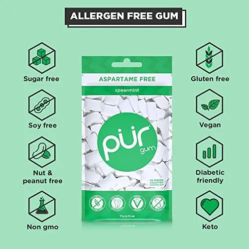 PUR Gum | Aspartame Free Chewing Gum | 100% Xylitol | Natural Spearmint Flavored Gum PUR Au supplements