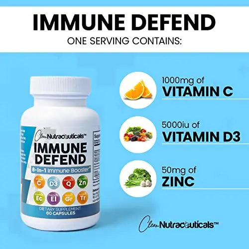 Immune Defense Support Supplement 8 in 1 w/Zinc 50mg Quercetin, VIT C Clean Nutraceuticals Au supplements