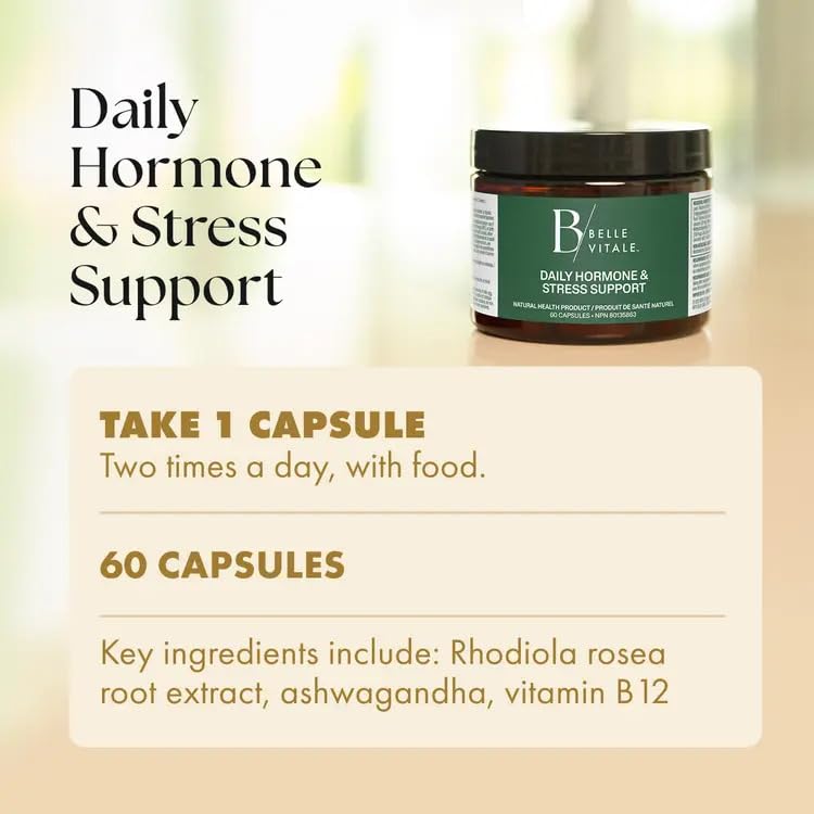 BODi Belle Vitale Daily Hormone & Stress Support - Ashwagandha & Rhodiola - Helps Combat Stress & Supports Healthy Cortisol Levels - Vitamin B12 Help Energy Metabolism & Immune Health - 60 Capsules BODi Au supplements