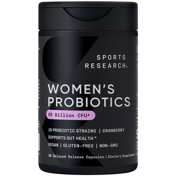 Sports Research Women's Probiotics with Prebiotics, 65 Billion CFU - Vegan Capsules for Gut Health & Digestive Support, Probiotics for Women with Cranberry - Non-GMO Verified & Gluten Free - 30 Count Sports Research Au supplements