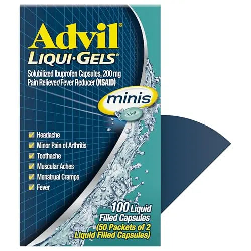 Advil Liqui-Gels minis Pain Reliever and Fever Reducer, Pain Medicine for Adults with Ibuprofen 200mg for Pain Relief - 50x2 Liquid Filled Capsules Advil Au supplements