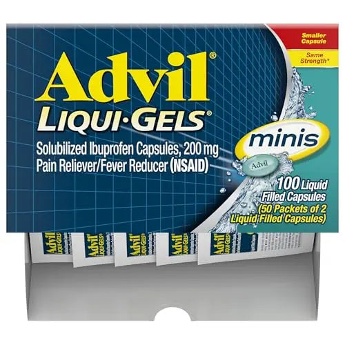 Advil Liqui-Gels minis Pain Reliever and Fever Reducer, Pain Medicine for Adults with Ibuprofen 200mg for Pain Relief - 50x2 Liquid Filled Capsules Advil Au supplements