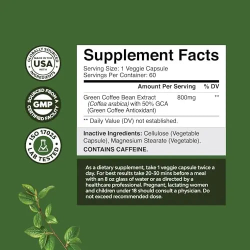 Green Coffee Bean Extract for Weight Loss Dietary Supplement Maximum Strength Vitamins Natures Craft Au supplements