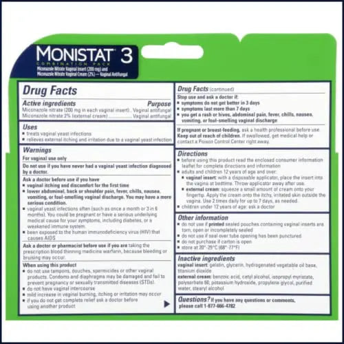 Monistat 3-Day Yeast Infection Treatment | Ovules + Itch Cream Monistat Au supplements