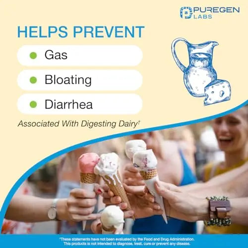 Puregen Labs Dairy Relief Natural Fast Acting Lactase Enzyme 3000 FCC, Lactose Intoleran P Puregen Labs Au supplements