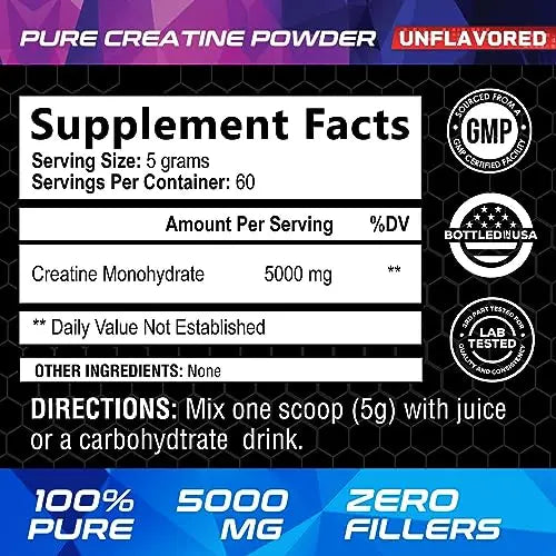 Micronized Creatine Monohydrate Powder - 100% Pure Unflavored Creatine Powder Nature's Nutrition Au supplements