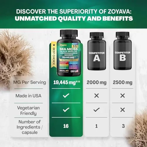 Sea Moss 7000mg Black Seed Oil 4000mg Ashwagandha 2000mg Turmeric 2000mg Zoyava Au supplements