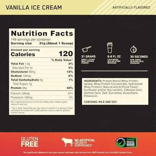 Optimum Nutrition Gold Standard 100% Whey Protein Powder, Vanilla Ice Cream, 10 Pound Optimum Nutrition Au supplements