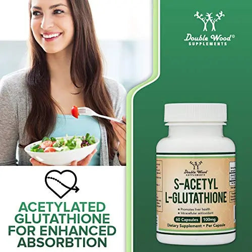 S-Acetyl L-Glutathione Capsules - 100mg, Manufactured and Tested in The USA, 60 Count Double Wood Supplements Au supplements